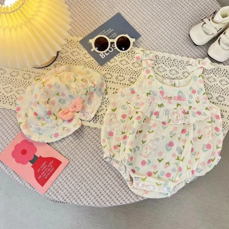 2026 Sommer Weicher 3M-2T Baby-Body mit Blumendruck, Bequemer Ärmelloser Strampler für Kleinkinder und Mädchen