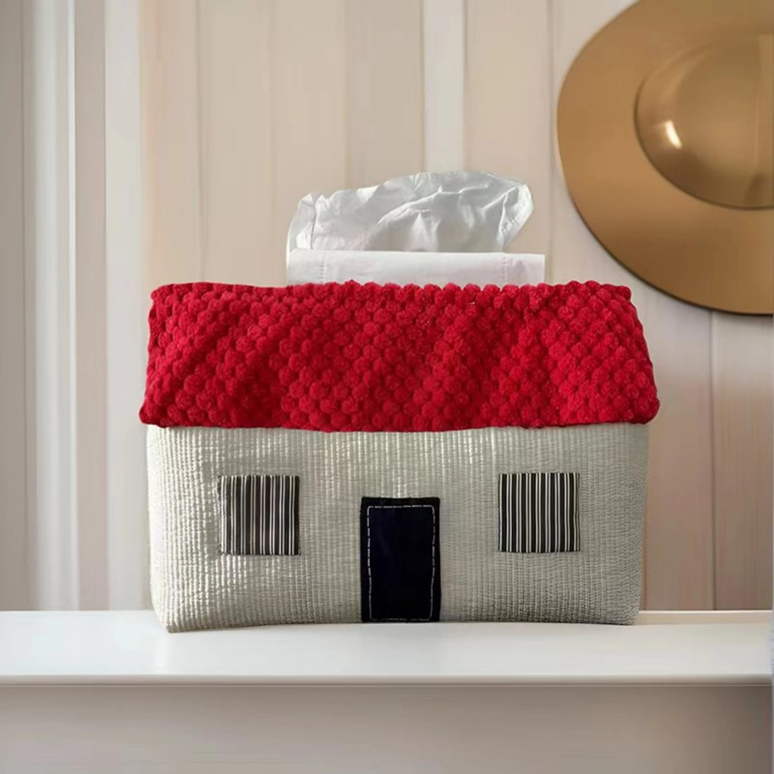 Cute Red Grey House Thickening Fabric Tissue Cover Tissue Storage Bag Creative Home Decoration Napkin Holder Kitchen Acceesories