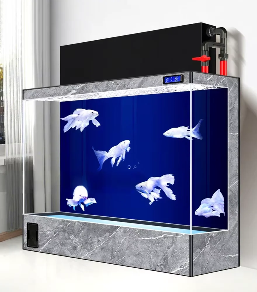 2026 New Large 400L-1000L Living Room Aquarium Floor-Standing Ultra Clear Glass Fish Tank Self-Circulating Back Filtration
