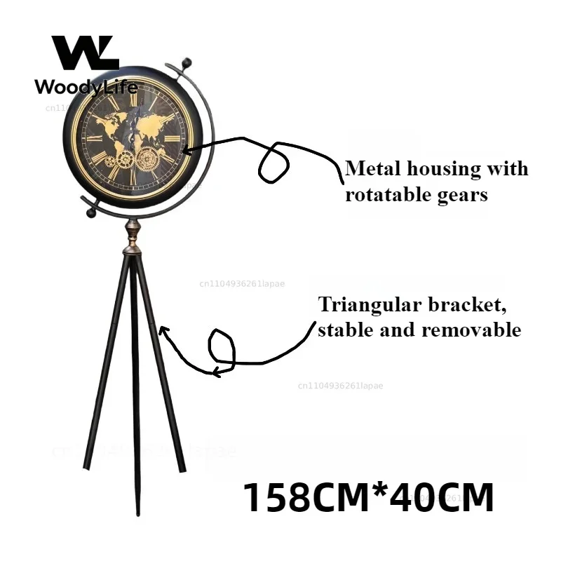 Vintage Floor Clock Living Room Office Retro Creative Standing Clock Noiselessly Mechanical Gear Clock Home Decorative Furniture