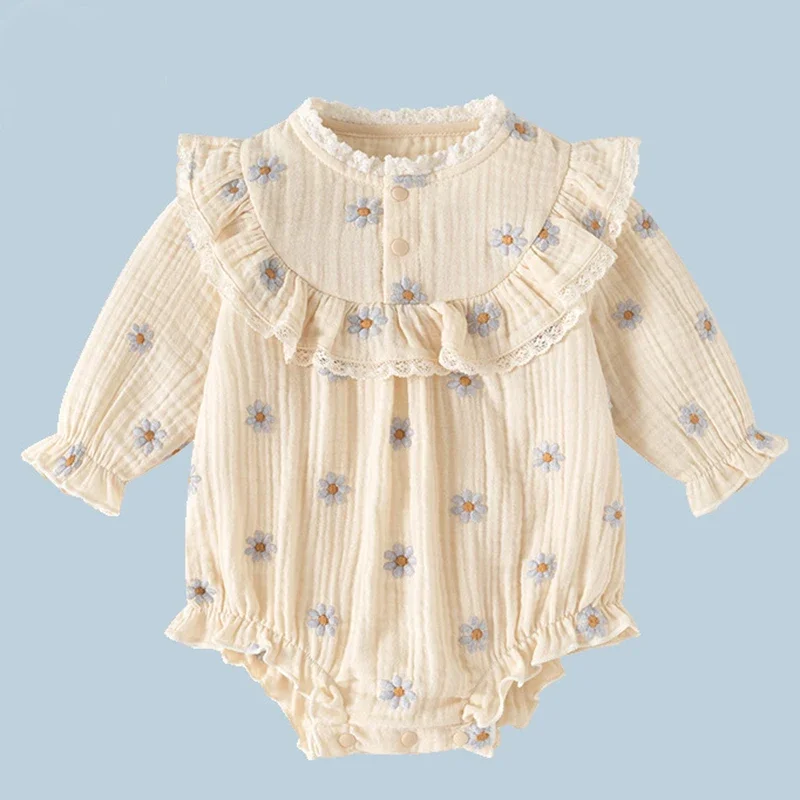 

Новинка 2023 года, осенние боди для новорожденных девочек, хлопковый комбинезон с длинными рукавами и вышивкой для маленьких девочек, детская одежда для детей 0-24 месяцев