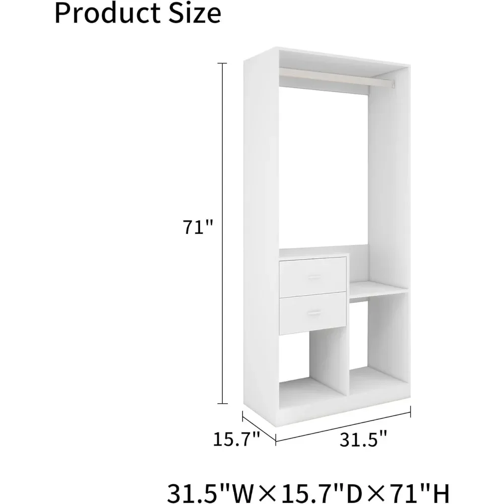 Closet System with Drawers, Clothes Organizer with Shelves Wall Mounted, with Clothing Racks for Hanging Clothes