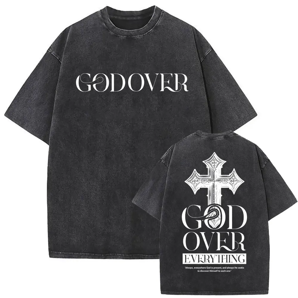 Christian Religious Series Jesus Vintage Washed T-shirt Men Women Gothic Rock Oversized Short Sleeve T Shirts Hip Hop Streetwear