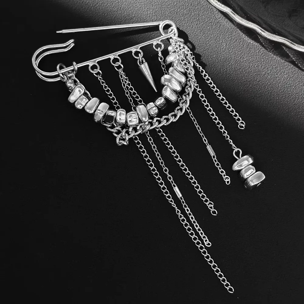 Fashion Multi-Functional Chain Tassel Brooches Handmade Detachable Beaded Chain Pin Adjustable Clothes Accessory Women