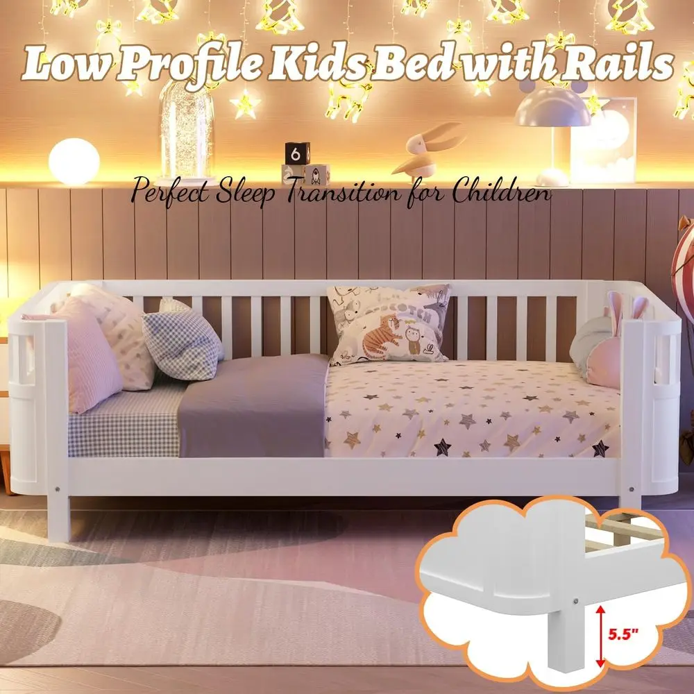 إطار سرير مزدوج من مونتيسوري للأطفال، سرير نهاري خشبي مع قضبان، مناسب للفتيات والفتيان، لا حاجة إلى صندوق زنبركي، أبيض،