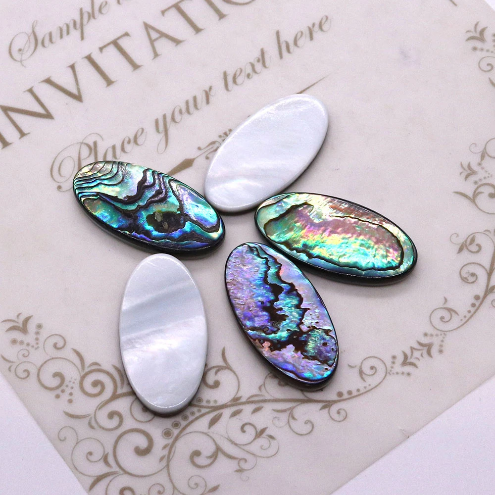 Vintage Natural Abalone Shell Cabochons Beads Flat Back Oval Cabochons Cameo Beads DIY Jewelry Making Necklace Ring Accessories