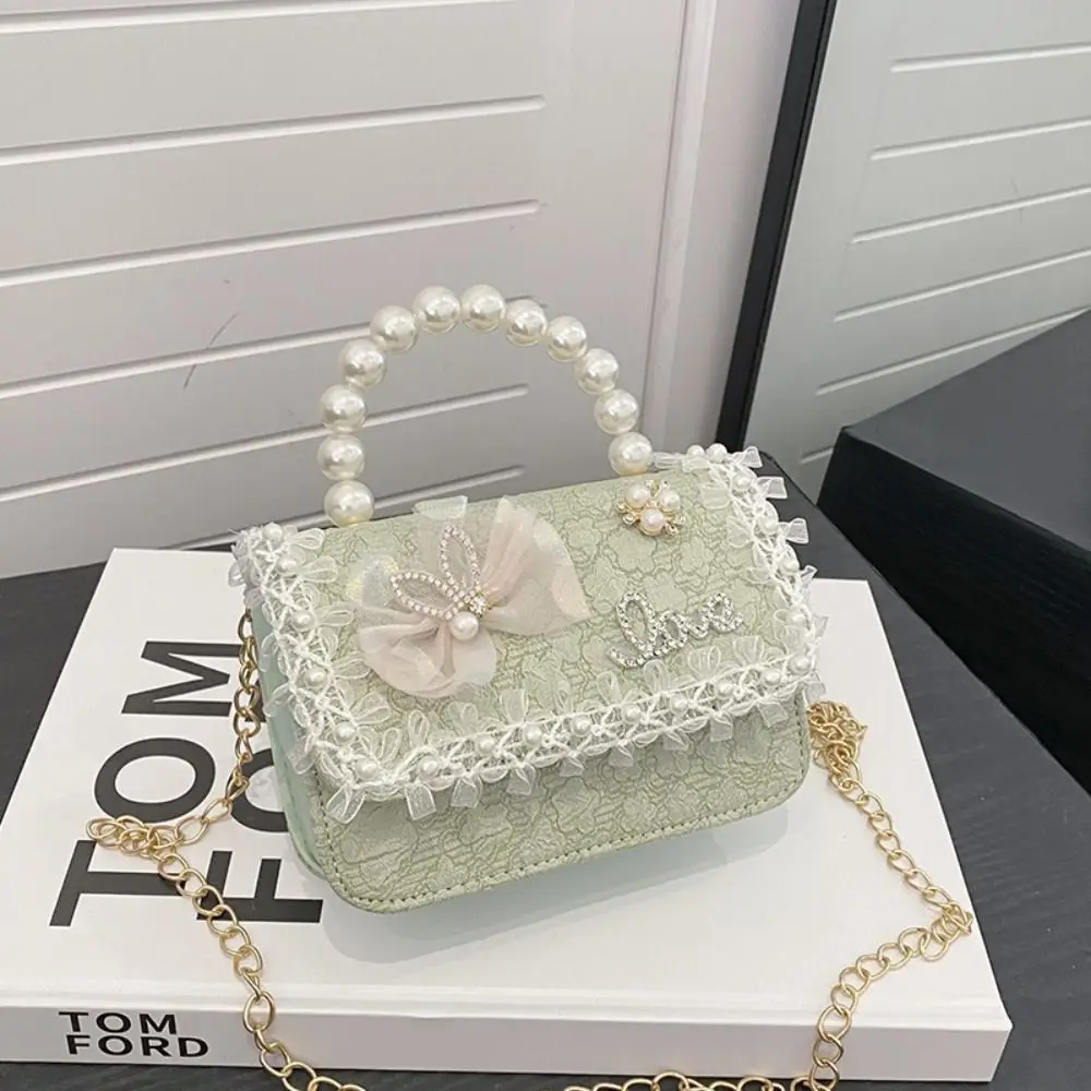 New Pearl Lace Children's Crossbody Bag Princess Adjustable Girl Shoulder Bag Lightweight Handbag