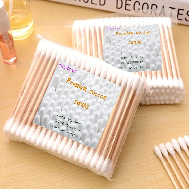 100pcs Double Head Wood Cotton Swab Nose Ears Cleaning Women Makeup Tools Lipstik Cotton Buds Tip Sticks Bastoncillos Oidos