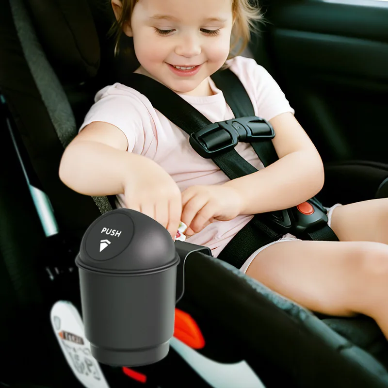 

Universal Portable Baby Car Trash Can with Cover Child Car Round Storage Cup Wheelchair Drinks Cup Holder