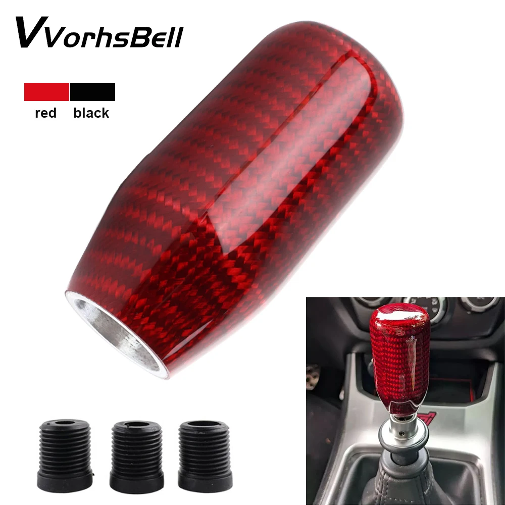 JDM Racing Real Carbon Fiber Gear Shift knob Manual Transmission Shifter Lever Knob Round Ball Shape Handle Knob Red Black