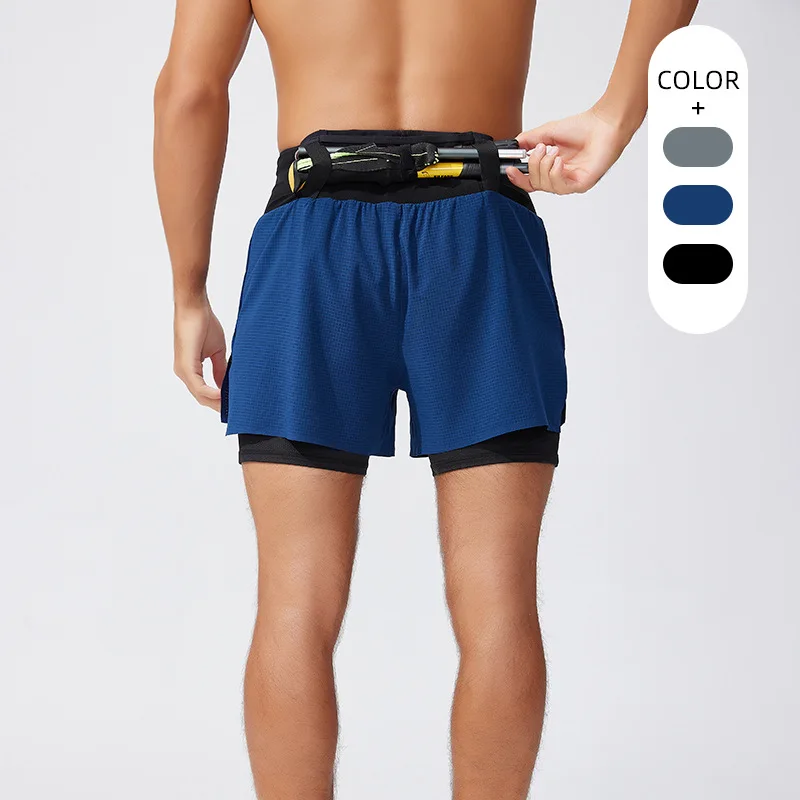 Shorts d'été pour hommes, shorts de fitness pour marathon, shorts multi-poches à double couche pour le basketball, l'escalade en plein air, faux shorts deux pièces