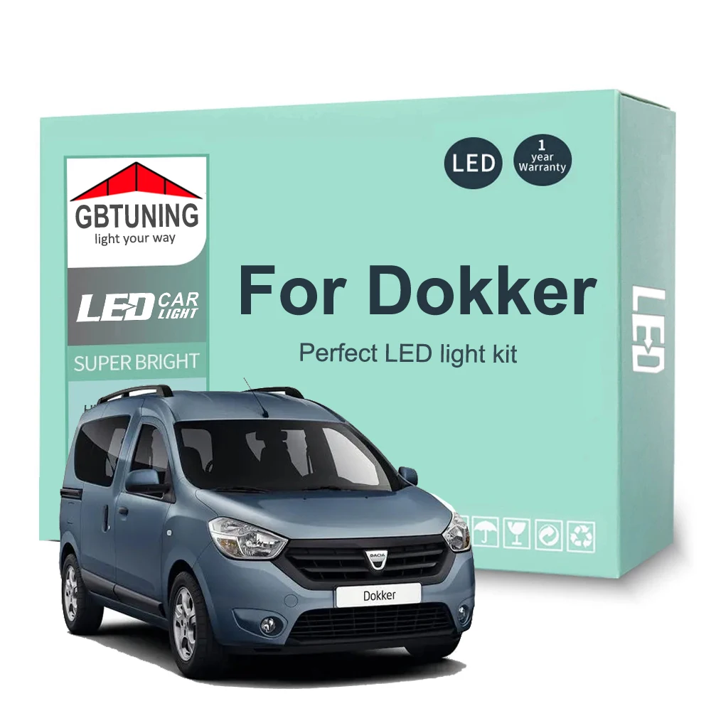 11 szt. Zestaw żarówek oświetlenie wnętrza LED dla Dacia Dokker 2012-2018 2019 2020 2021 2022 2023 Canbus do czytania w domu lampa bagażnika