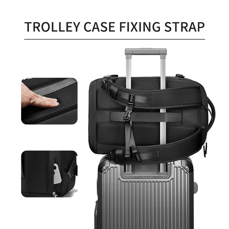 حقيبة السفر للرجال حقيبة ظهر للأعمال المدرسية حقيبة USB قابلة للتوسيع سعة كبيرة مقاوم للماء حقيبة ظهر للكمبيوتر المحمول موضة mochaila