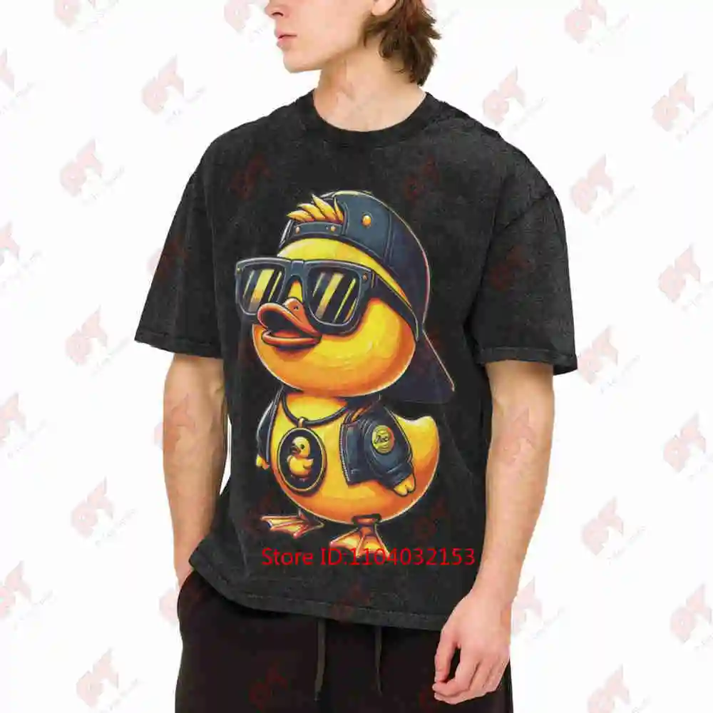 Funny Rubber Duck Yellow Fashion Glasses Vintage Washed Tee Pure Cotton T-Shirt