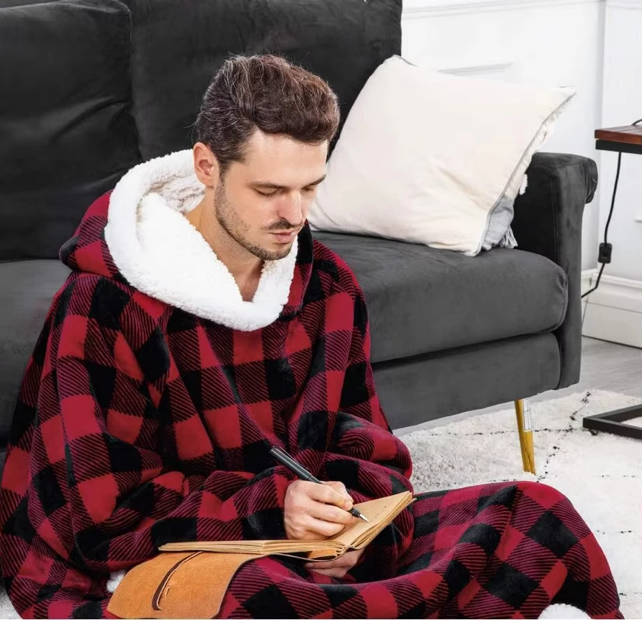 Super Long Flannel Blanket with Sleeves Winter Hoodies Sweatshirt Women Men Pullover Fleece Giant TV Blanket Oversized New