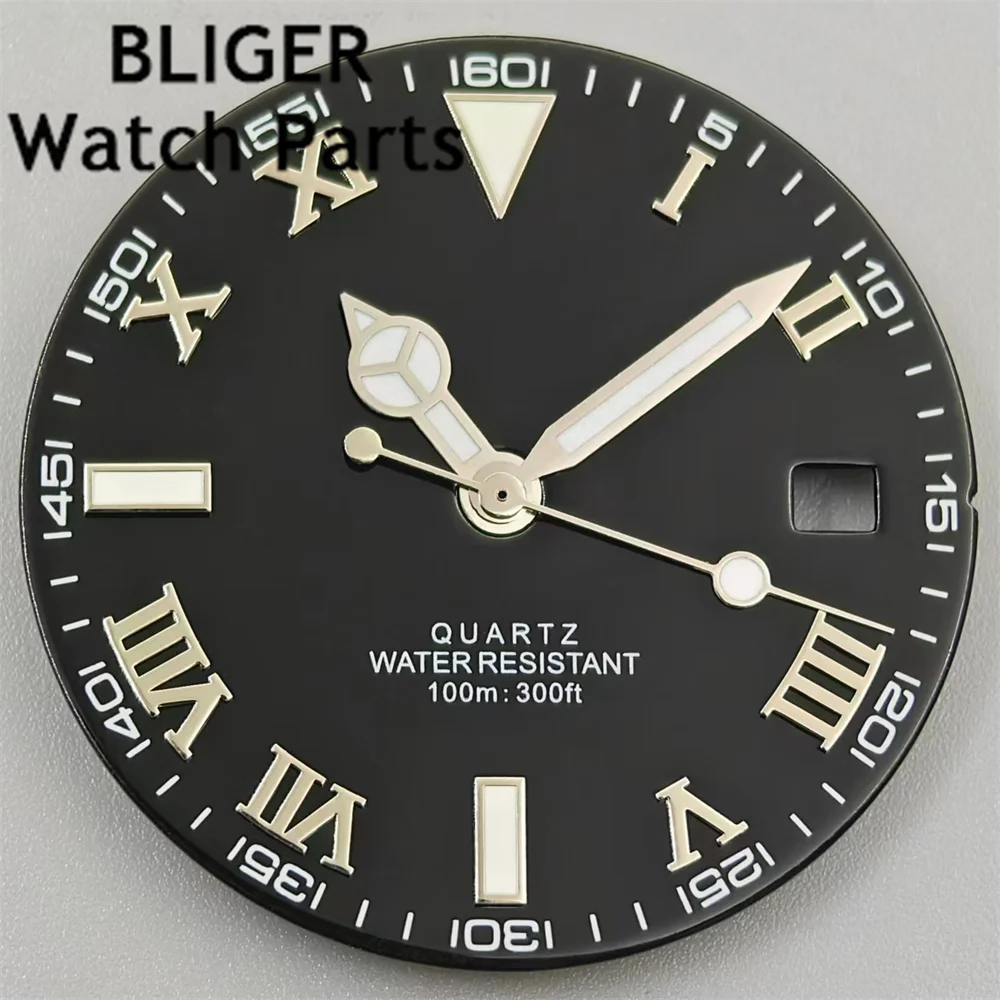 BLIGER 29 мм кварцевый циферблат для часов, черный, серый, белый, синий циферблат, зеленый светящийся, подходит для RONDA 515, кварцевый механизм