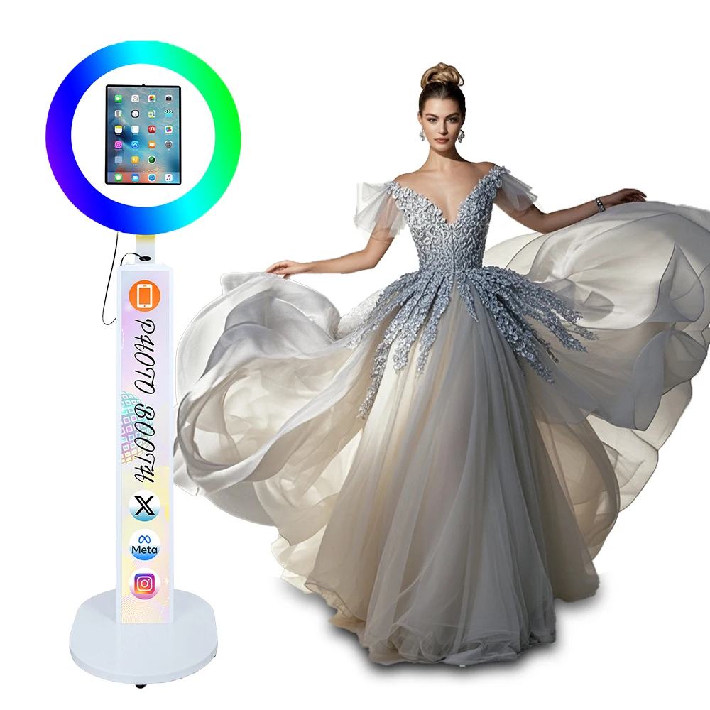 

Portable iPad Stand for 10.2" 11" 12.9" iPad Photo Booth Shell With RGB Ring Light iPad Photobooth Machine for Wedding Party