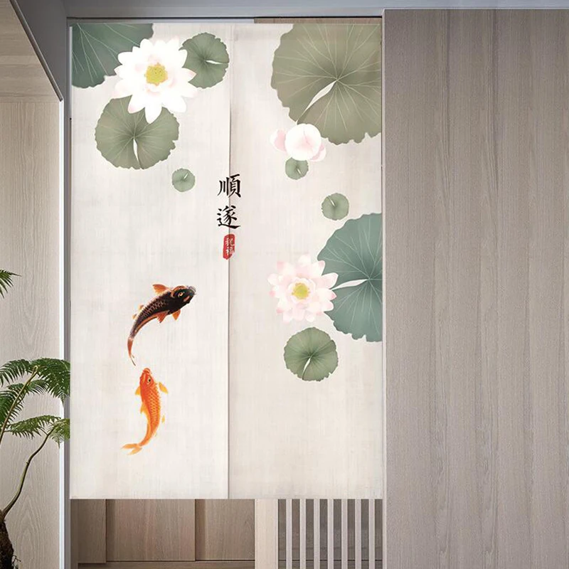 

Chinese Style Door Curtain Koi Lotus Persimmon Gourd Bamboo Partition Bedroom Kitchen Home Entrance Decor Doorway Half-Curtain