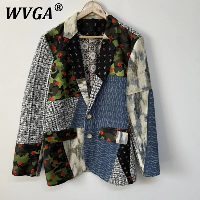 

WVGA Spring Autumn New Men's Tide Patchwork Vintage Design Trendy Long Sleeve Blazer Niche Chic Casual Suit Jacket Ins Y2K W9580