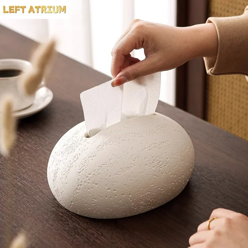 Travertine Tissue Box Cover, Stone Look Napkin Holder Living Room, Art Deco Tabletop Kleenex Dispenser Home Decor