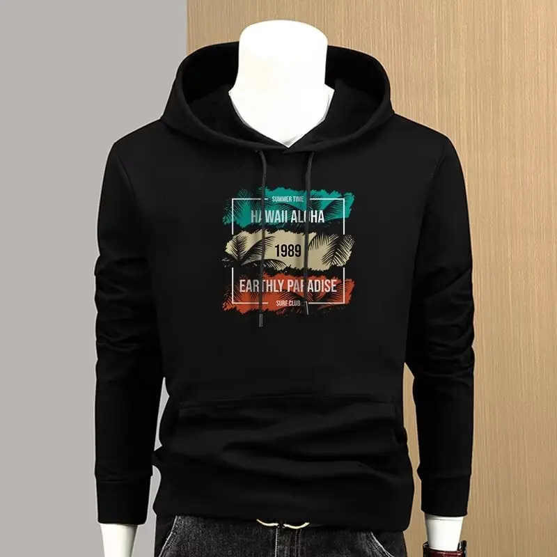 New Men's Hoodie Korean Version High-quality Sportswear Autumn Casual Top Men's Clothing Black Printed Long Sleeved Hoodie 2023