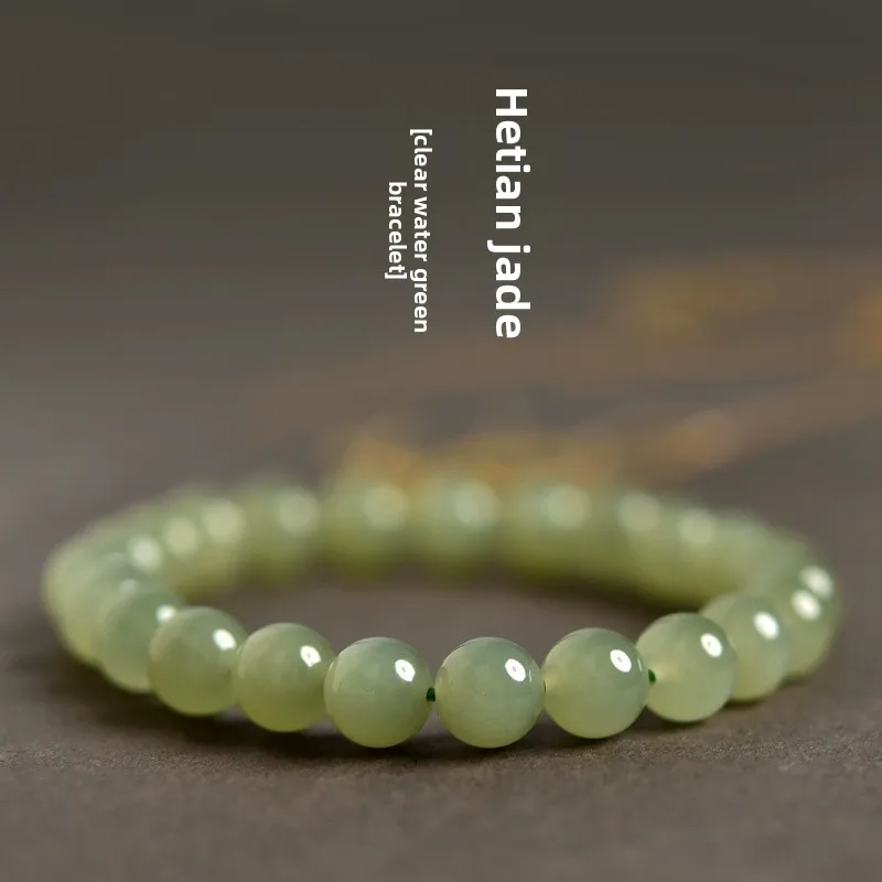 8mm Natural Hetian Jade Bracelet Minimalist Smooth Bead Wrist Jewelry For Women