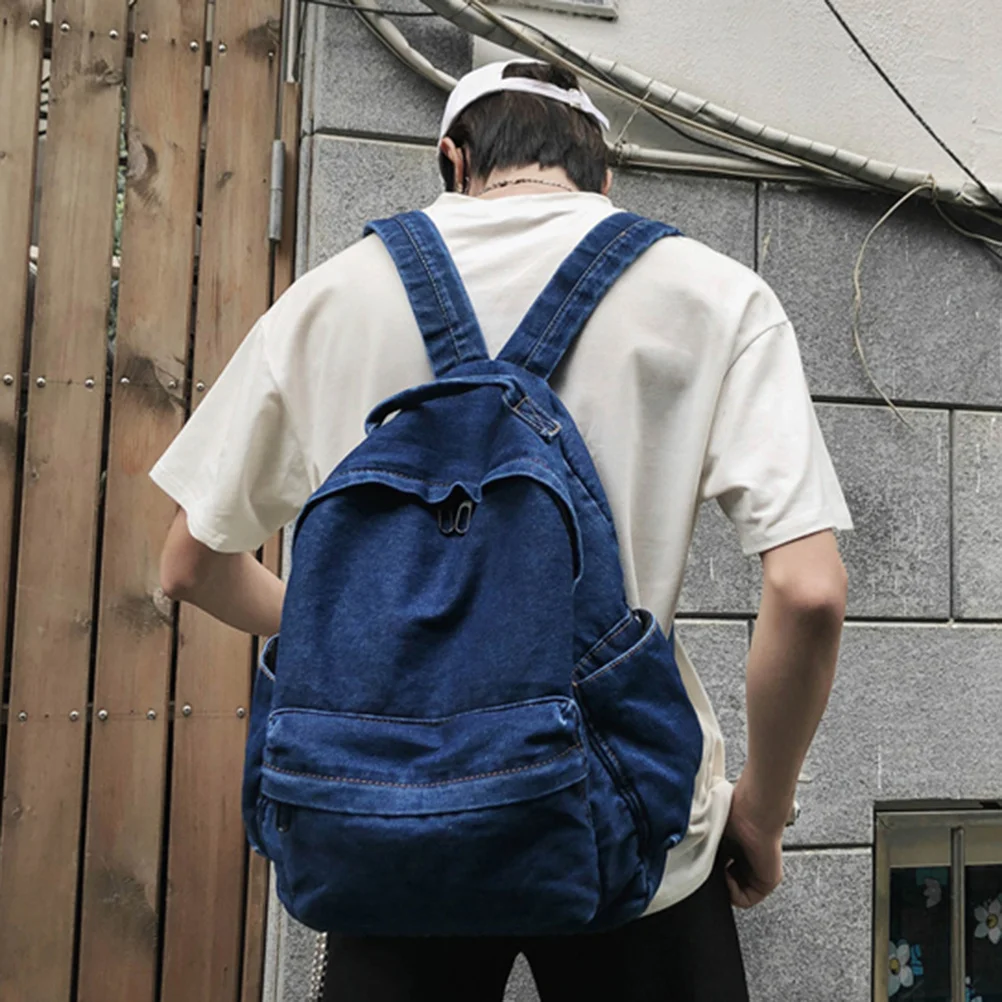 

1Pcs Denim Backpack Casual Retro School Bag Dark Blue Multifunctional Portable Satchel for Students Girls Lightweight Travel