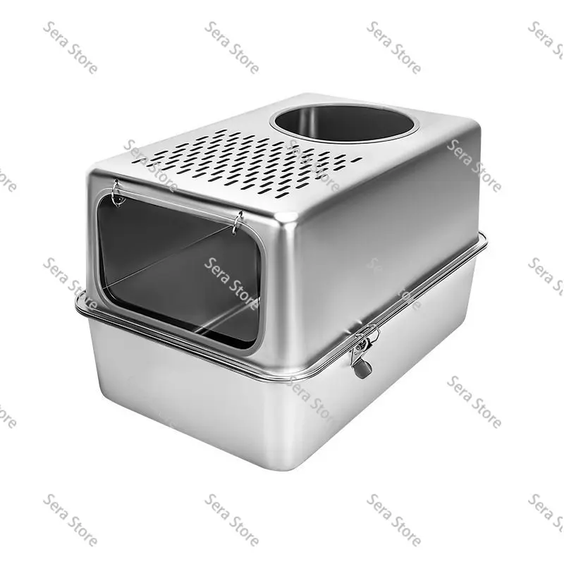 Fully Enclosed Stainless Steel Cat Litter Box Extra Large Anti Splash Cat Toilet Deodorizing Design Easy Clean Pet Litter Box
