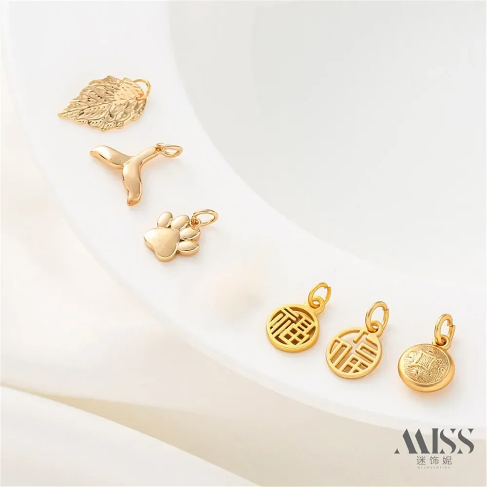 Plated 14k Color-preserving Goldfish Tail Cat Claw Leaf Pendant Sand Gold Copper Coin Blessing Pendant DIY Jewelry Accessories