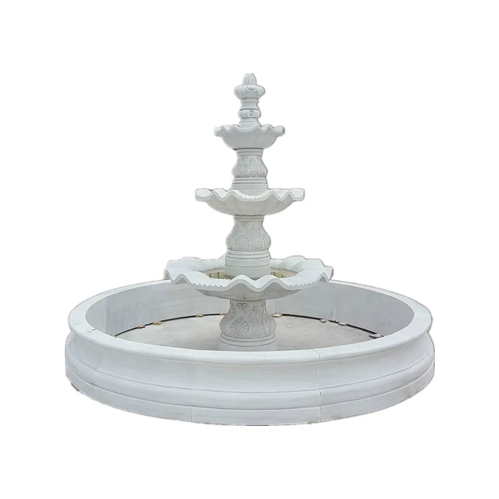 Modern Simple 3 Tiers White Handmade Polished Outdoor Garden Marble Water Fountain