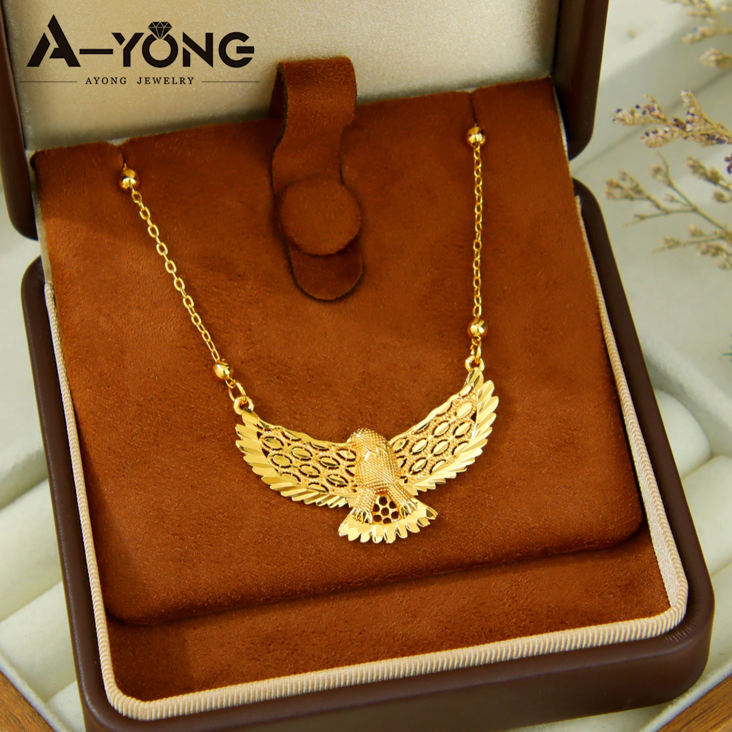 Arabische Mode Adler-Halskette 21k Vergoldet Dubai Vintage Tier-Anhänger Ketten Nahost Damen Event Party Schmuck – Detail 3