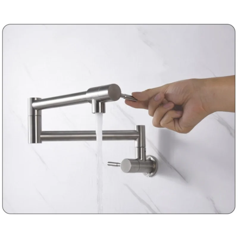 Kitchen Brass Pot Filler Tap Wall Mounted Foldable Faucet Single Cold Single Hole Rose Gold Sink Tap