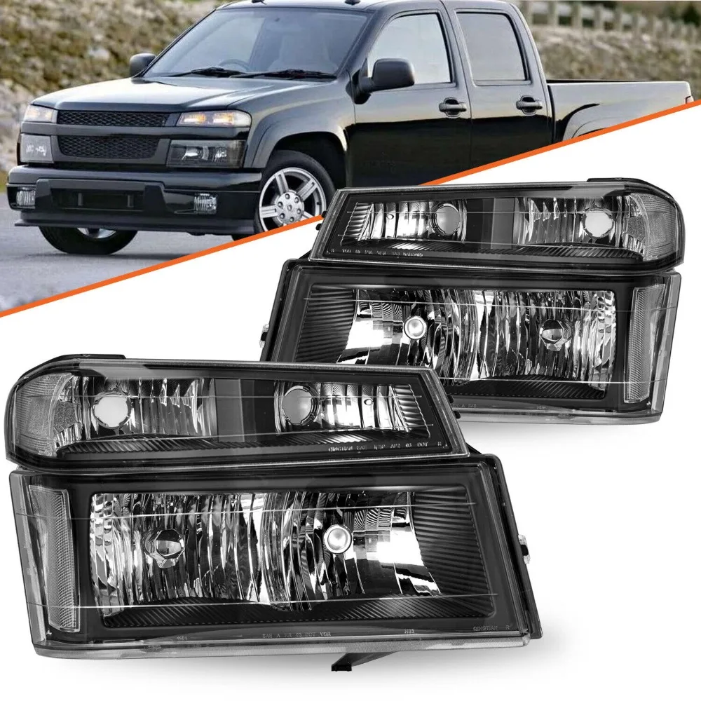 

For 2004-2012 Chevy Colorado/GMC Canyon Black Headlights Bumper Lamps 04-12