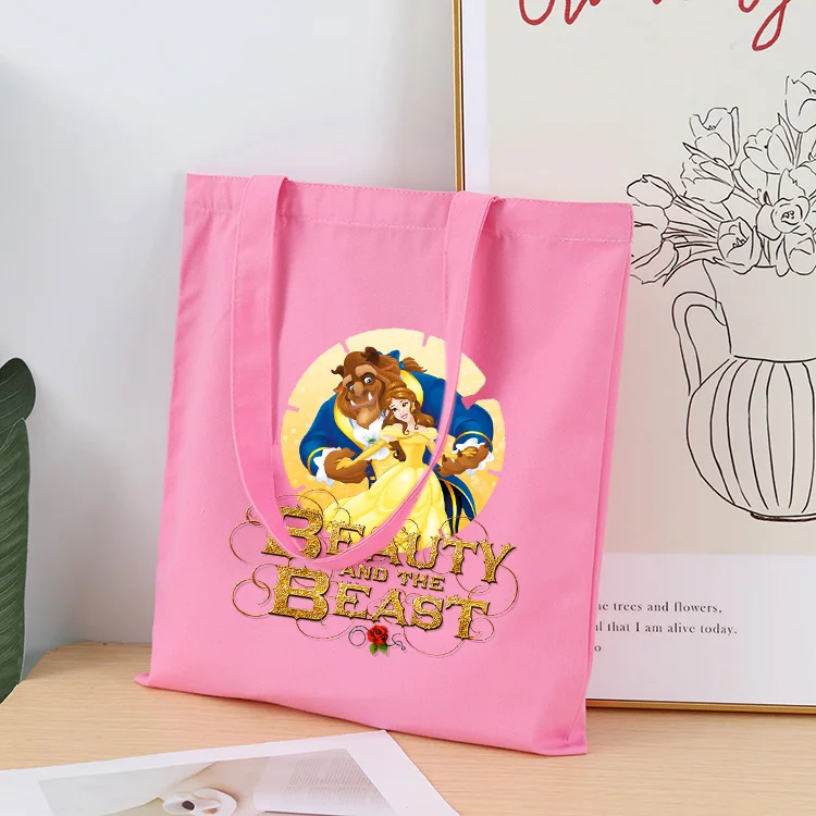 Disney Beauty and the Beast Canvas Shopper Bag Women's Tote Shoulder Bags Reusable Casual Commuter Travel Foldable Designer