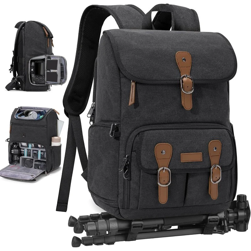 

Outdoor Hiking Backpack DSLR Mirrorless Camera Bag 15.6 Inch Laptop Photography Travel Pack with Tripod Mount Black