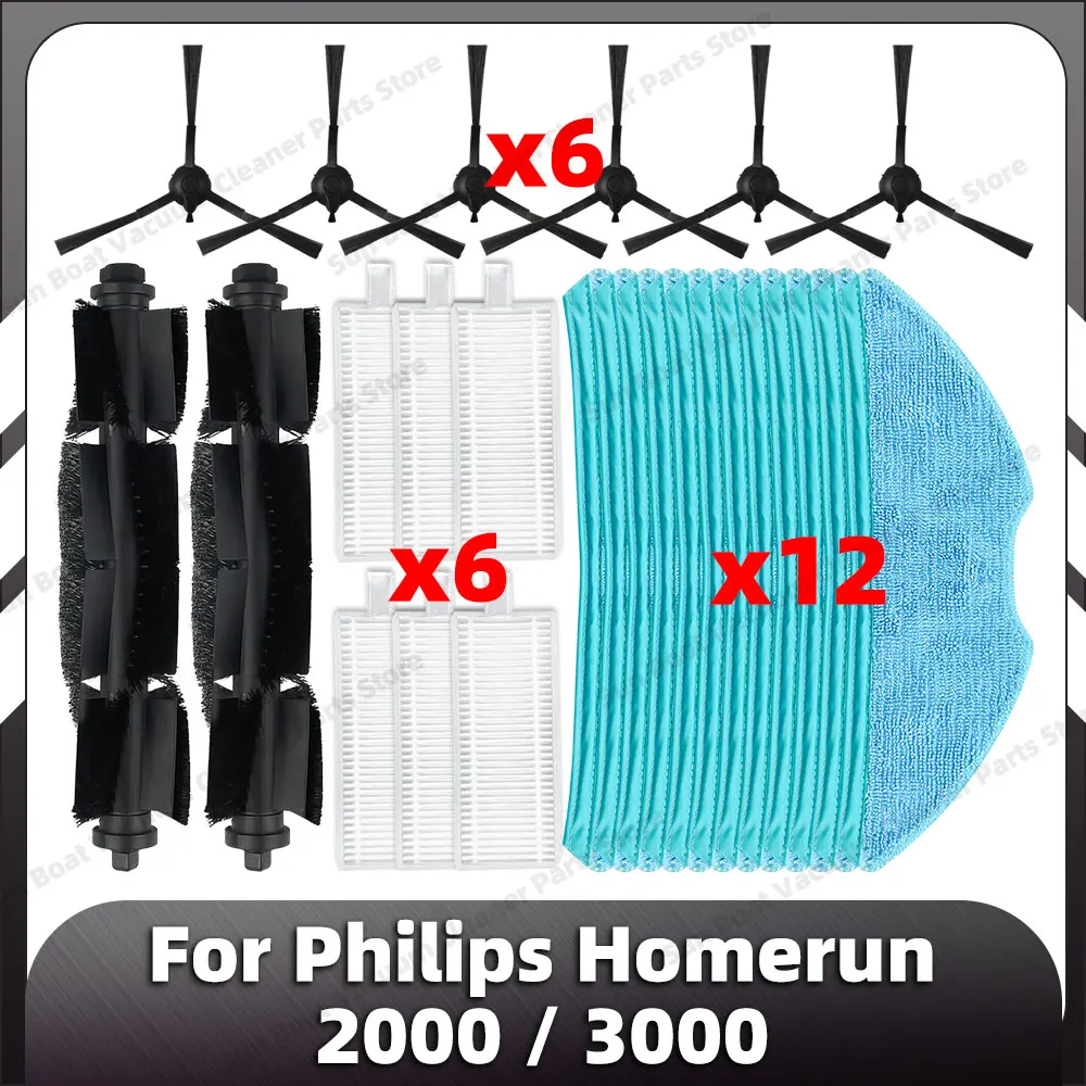 Compatible con Philips Homerun 2000 / 3000, repuesto de Cepillo Lateral principal, filtro HEPA, almohadilla de fregona, accesorios de repuesto