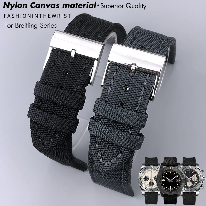 High Quality Nylon Canvas Watchband 21mm 22mm Fit for Breitling AVENGER NAVITIMER CHRONOMAT SUPEROCEAN Yellow Wolf Watch Strap