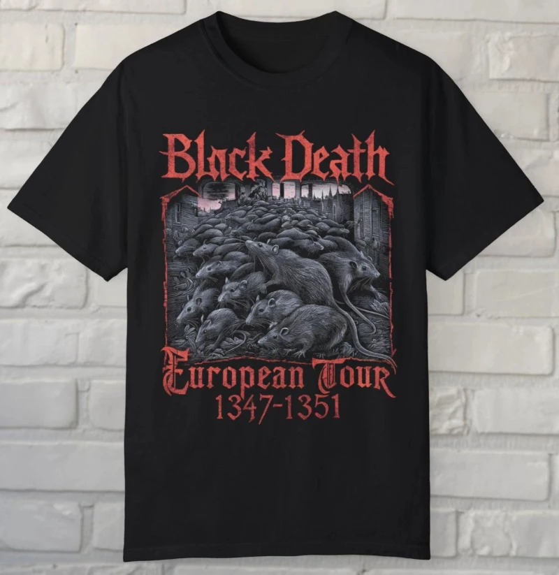 Summer Hot Selling Black Death European Tour Round Neck Short Sleeved T-shirt Dark Humor Gothic Metal Medieval Women's T-shirt