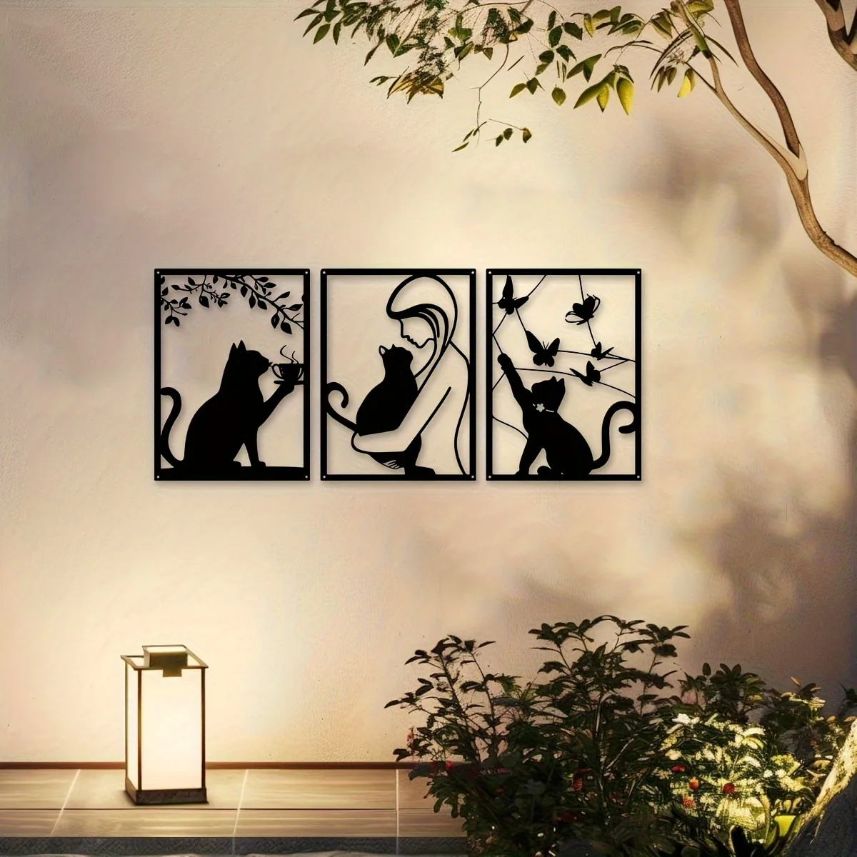 

3Pcs 2D Flat Acrylic Cat Wall Decor, Elegant Metal Aluminum Silhouette Art for Pet Lovers