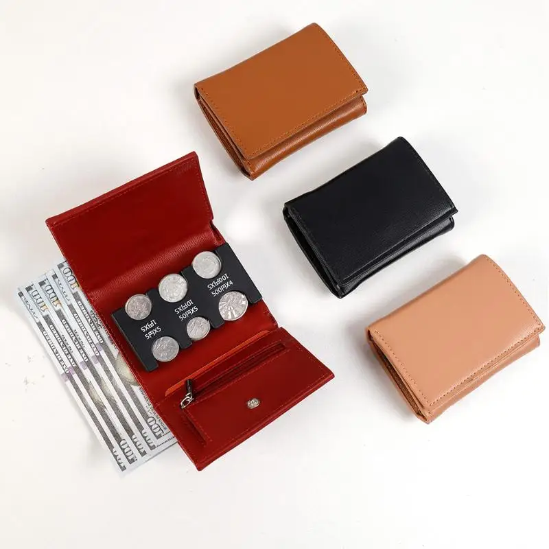 1Pcs Loss Prevention Tri-fold Coin Purse Travel Card Case Multi-functional Colourful Portable 2-In-1 Coin Clip Organizer Wallet