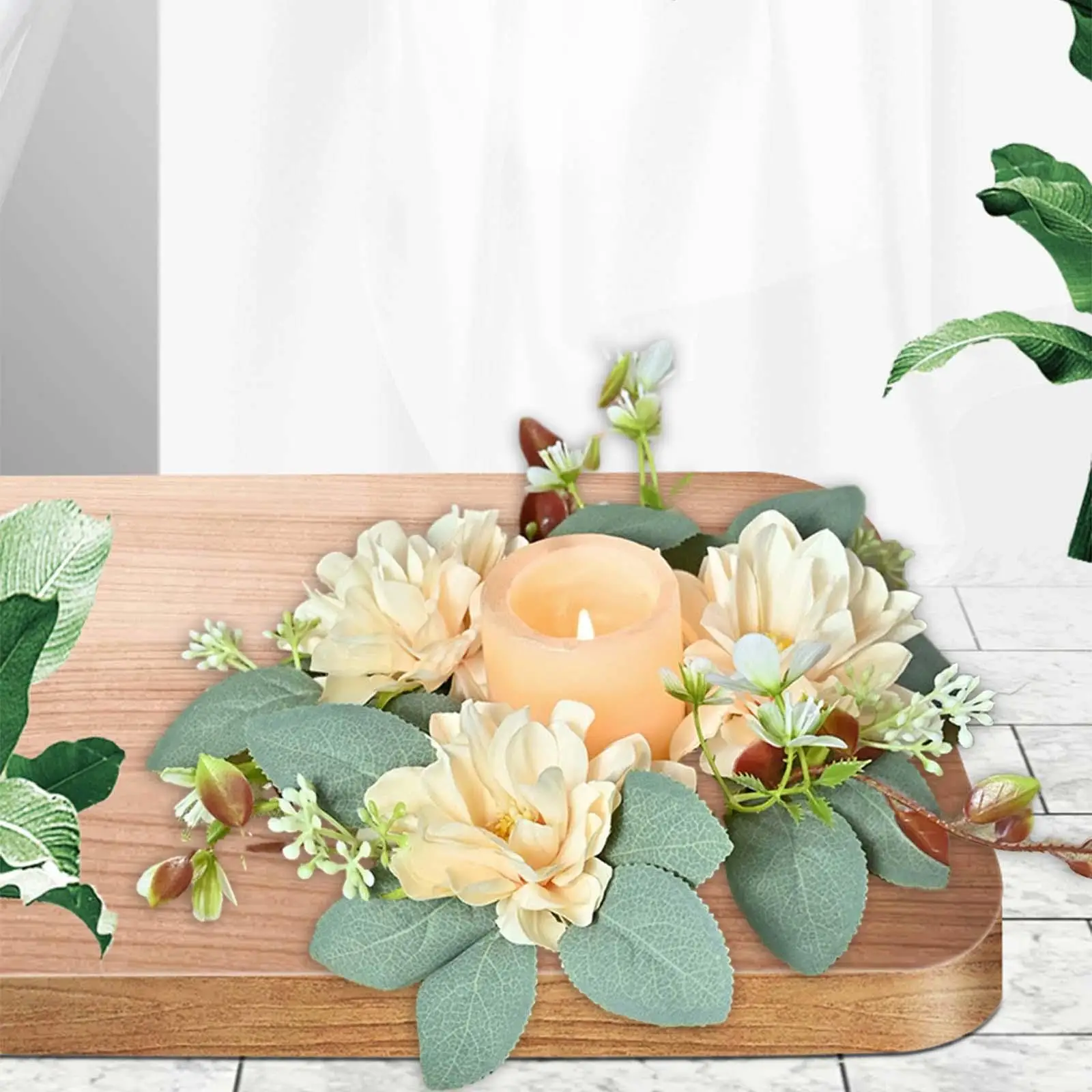 Christmas Candle Ring Wreaths Tabletop Greenery Candle Rings for Taper Candles for Festival Living Room Christmas Decor