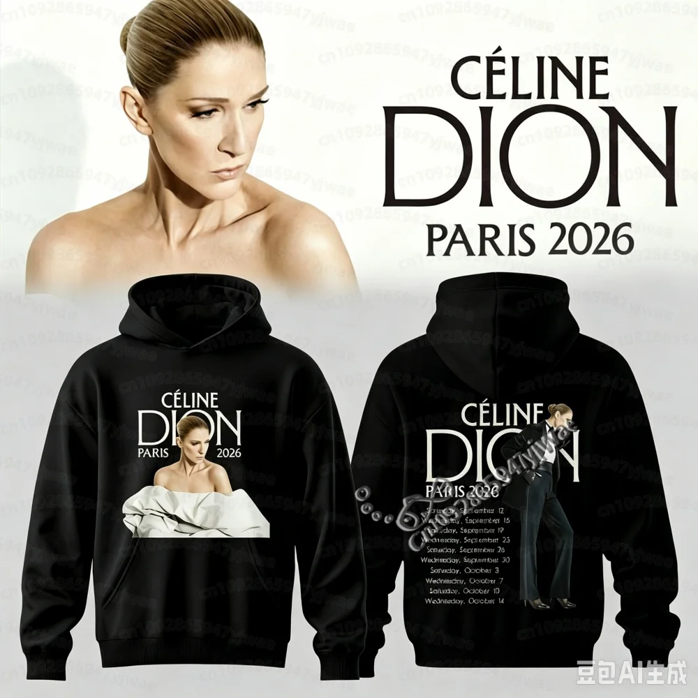 Herren Damen Celine Dion Paris 2026 Tour Hoodie Unisex Pullover Kapuzenpullover Vintage Konzert Grafik Fan Tops Herren Hoodies – Detail 6