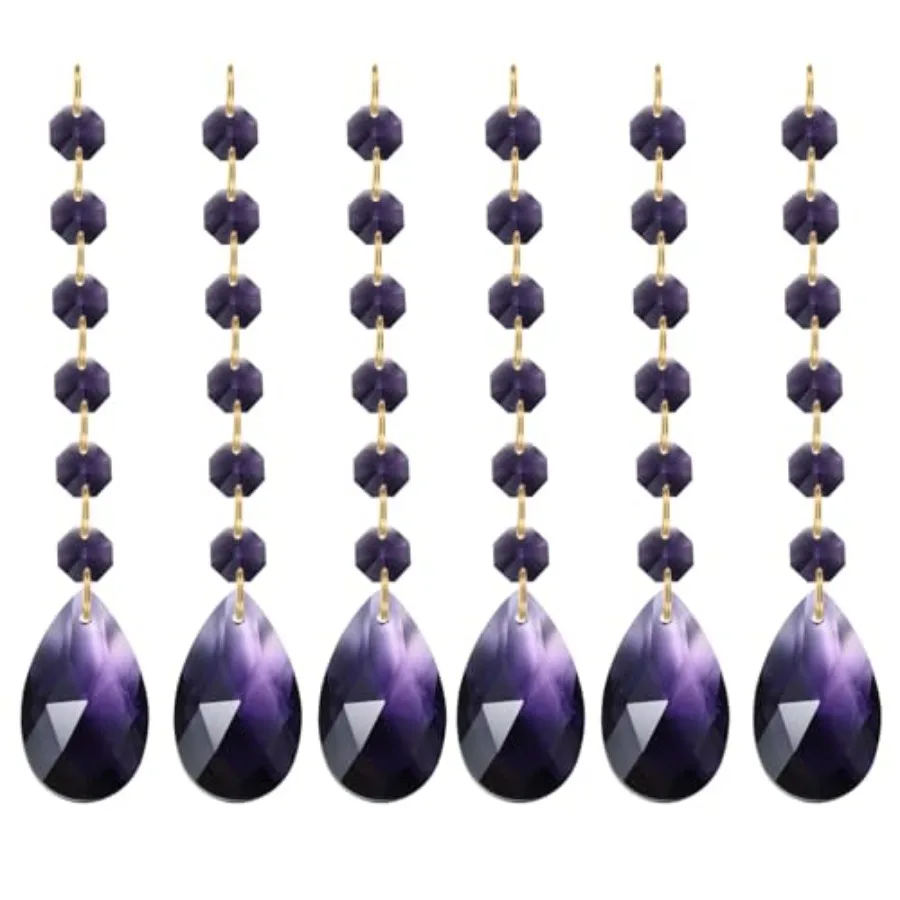 Teardrop Crystal Chandelier Pendants Beads, 6 Pack Length 38mm Chandelier Prisms Parts Ornaments Hanging Beads for DIY Arts Cra