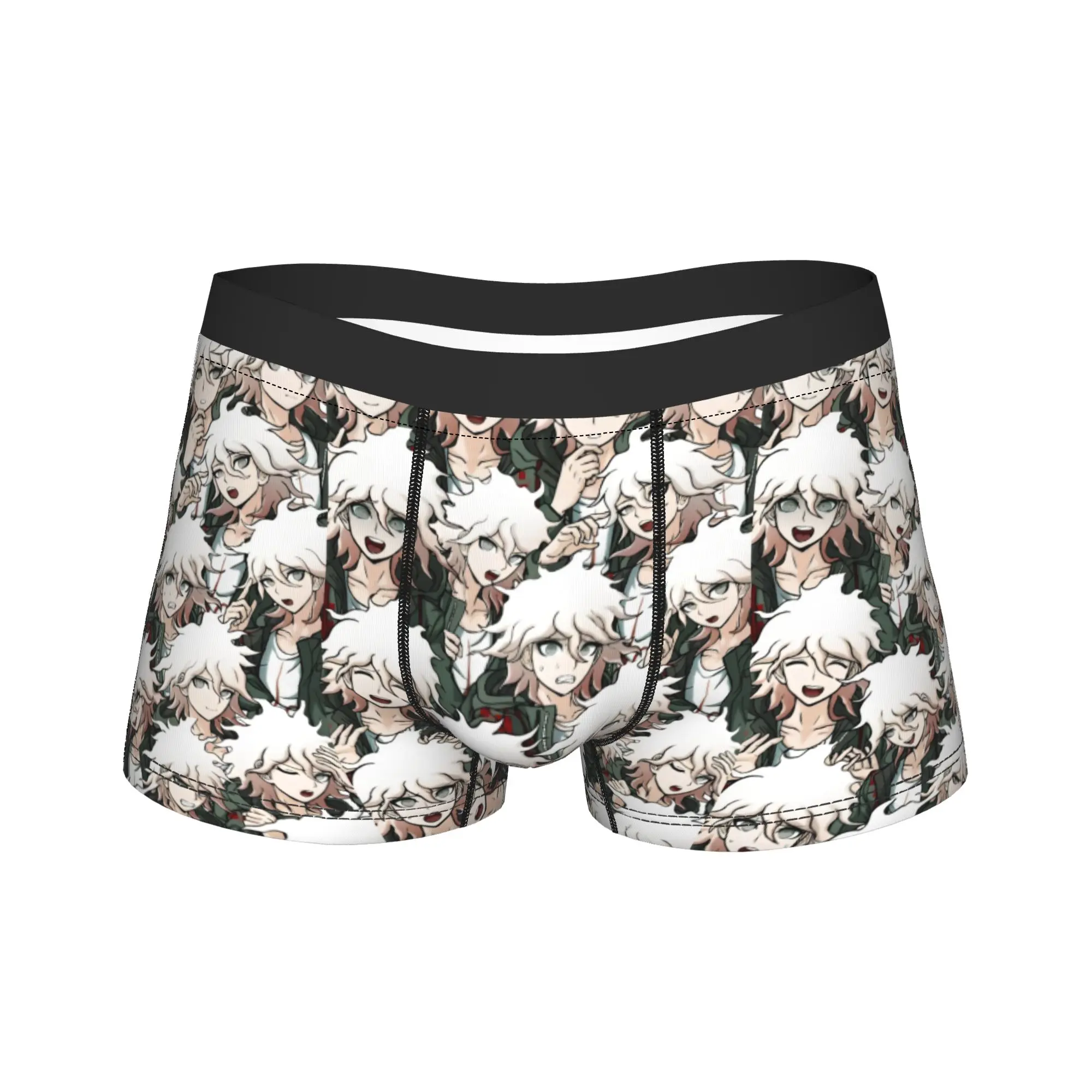 Men's Nagito Komaeda Anime Long Underwear Danganronpa Game Funny Boxer Briefs Shorts Panties Male Soft Underpants Plus Size