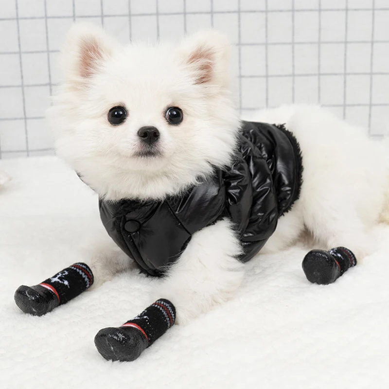 4pcs/set Waterproof Winter Dog Shoes Dog Rubber Cotton Socks Anti-slip Rain Snow Boots Thick Warm For Small Cats Outdoor Boots