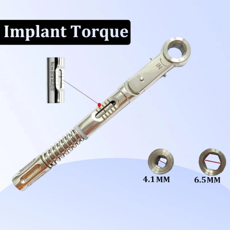 

Dental Tools Implant Torque Ratchet Wrench 10.5 MM,10-50 NCM Stainless Steel With Drivers Implant Instruments