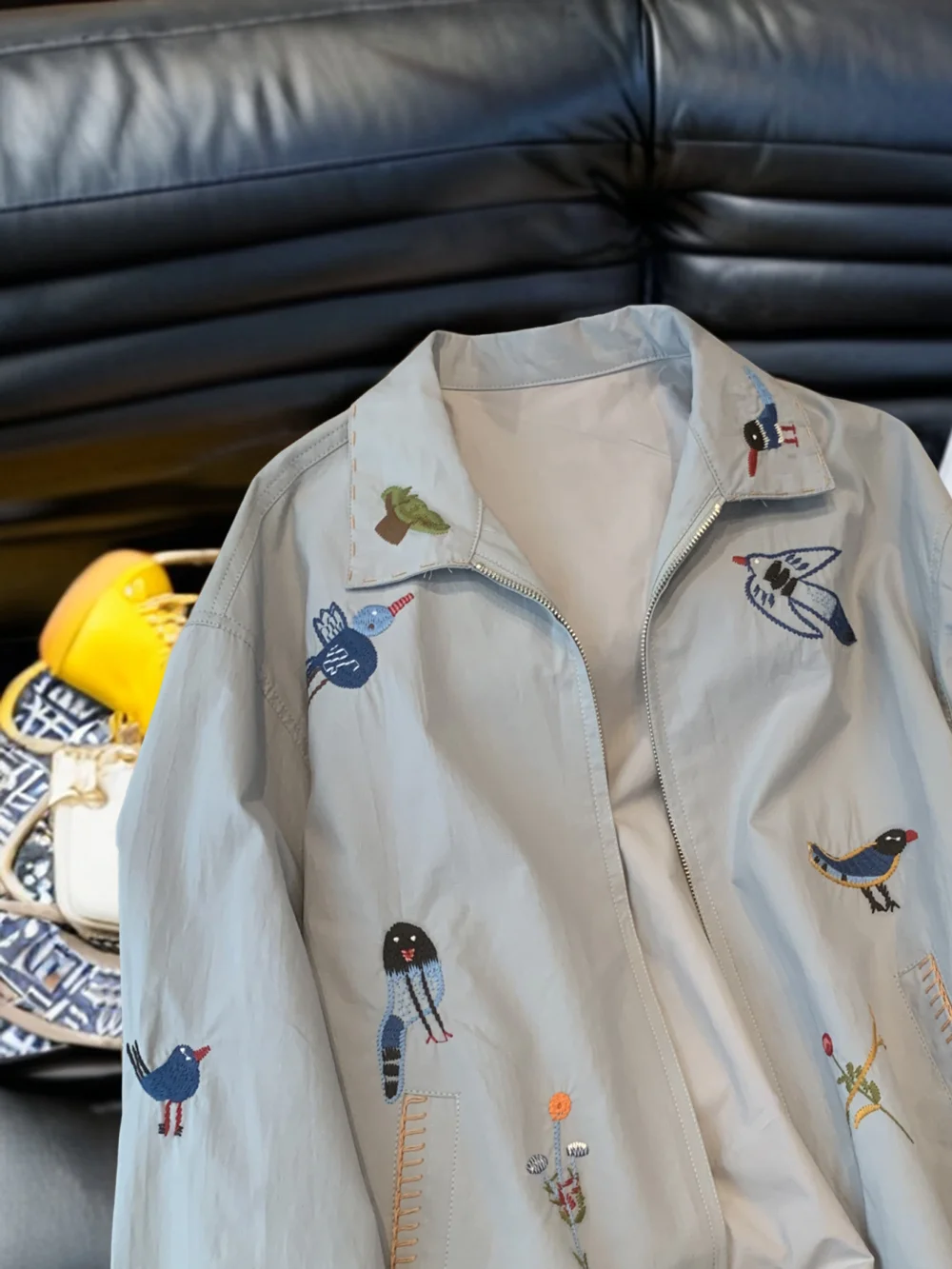 

Корейский джат с отложным воротником и синим цветочным принтом Sle Fre, свободный крой, весенне-осенний модный универсальный топ