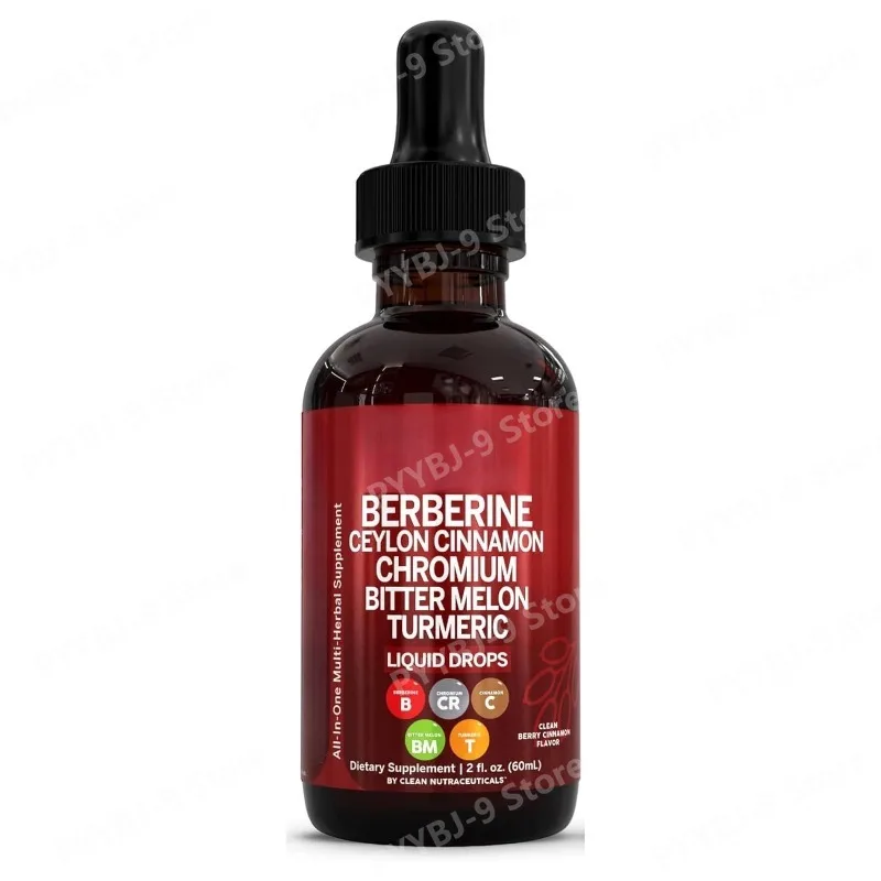 Berberine, Chromium, Turmeric & Ginseng 2oz Liquid Drops Organic Herbal Supplement for Wellness Supports Healthy Balance
