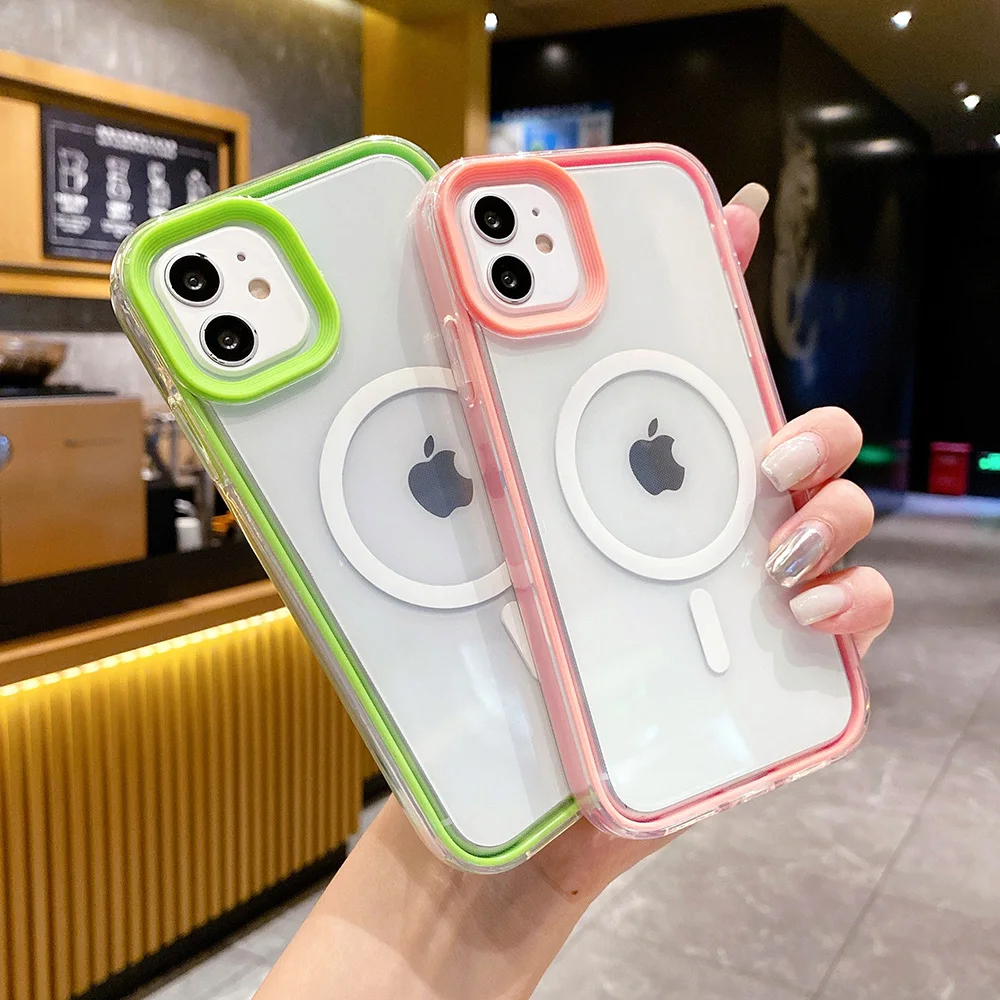 3 in 1 Superior Transparent Acrylic Antiskid Phone Case for iPhone 15 14 13 12 11 Pro Max Plus Magsafe Magnetic Hard Back Cover