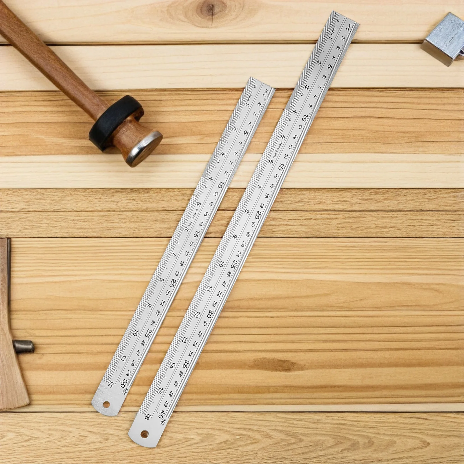 

4Pcs Double Sided Stainless Steel Ruler Set Thickened Metal Metric Imperial Scale Precision Measuring Tool Office School